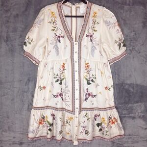 Johnny Was Jade Loren Mini Dress Womens M Willah Floral Bird Puff Sleeve NWT